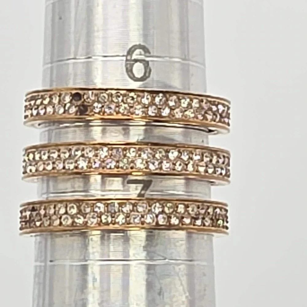 MICHAEL KORS Tri-Bar Ring Pavé Crystal Encrusted Rose Gold Tone Size 7 FREE $hip